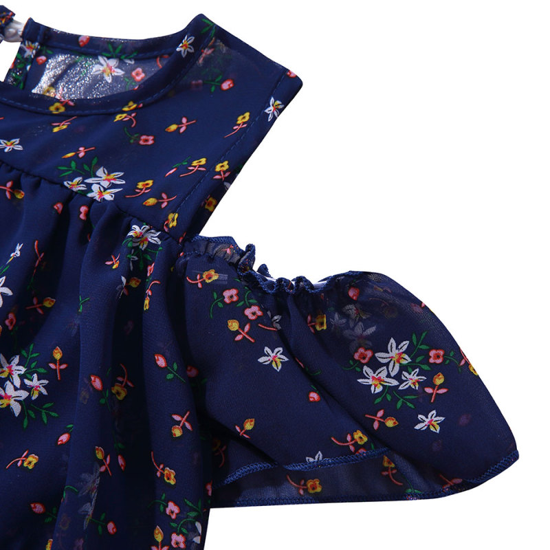 Boutique Polyester Flora Cold Off Shoulder Tassel Dress For Baby Girls