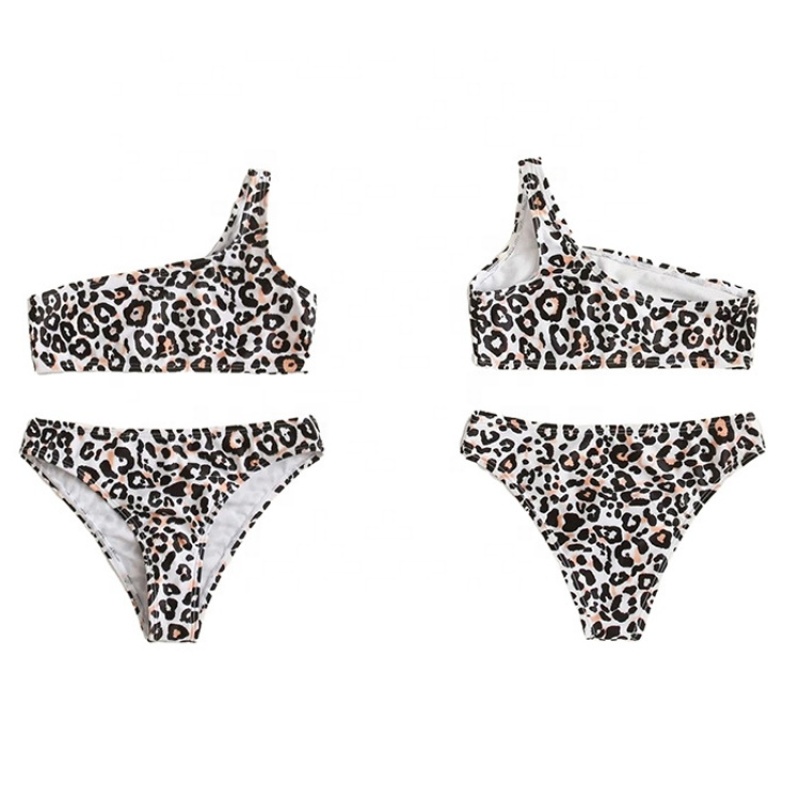 2021 fashionable two piece one shoulder leopard print swimwear