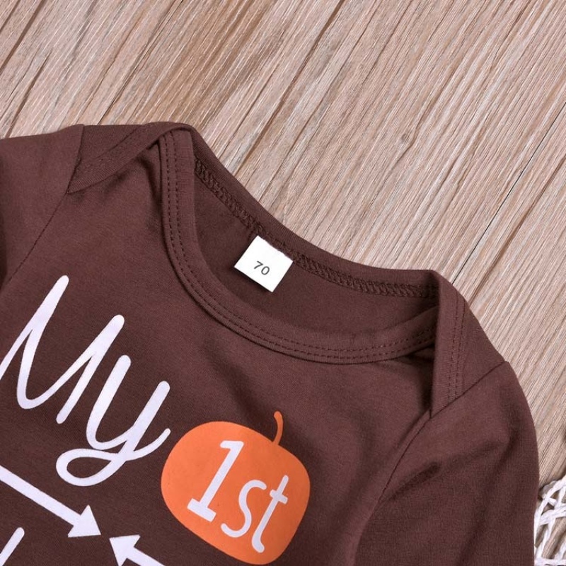 Boutique thanksgiving organic cotton high quality brown baby rompers