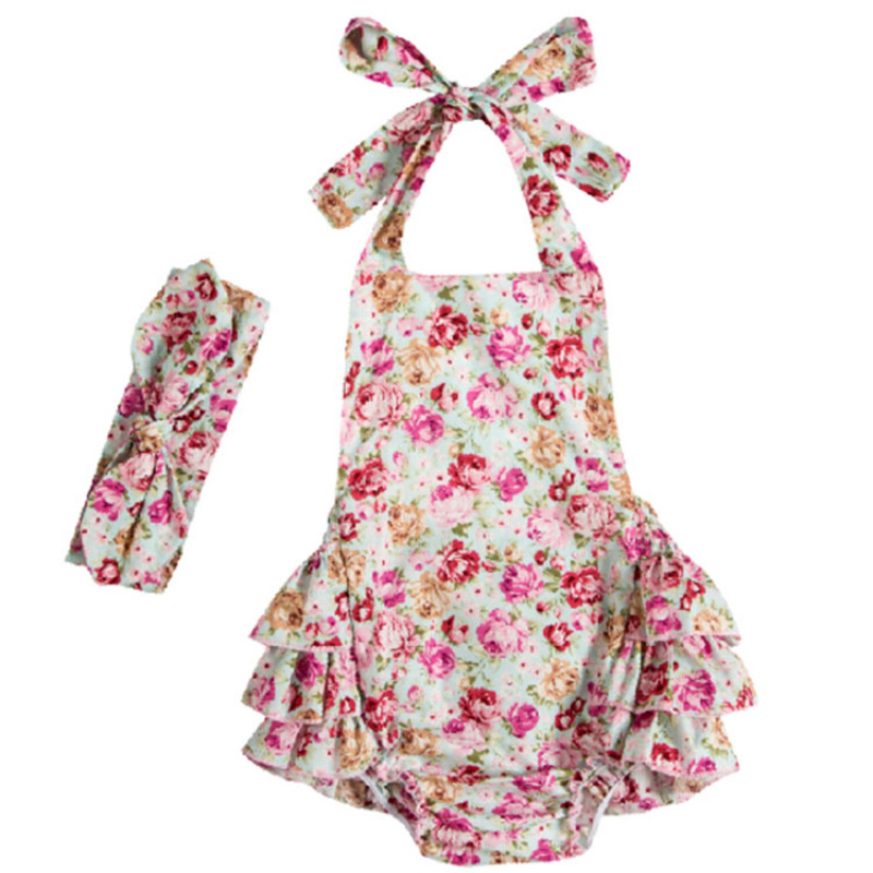 Summer Boutique Wholesale Price Importing Baby Rompers Cotton Baby Clothes with Headband Baby Girls Cotton Fabric Excellent 5pcs