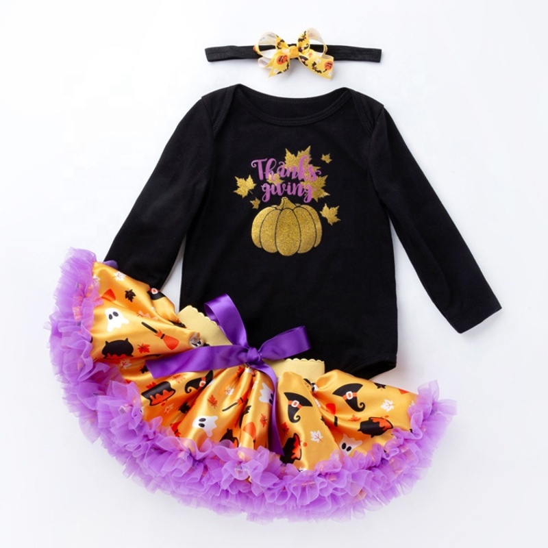 Halloween cute purple tutu skirt pettiskirt baby long sleeve clothing set