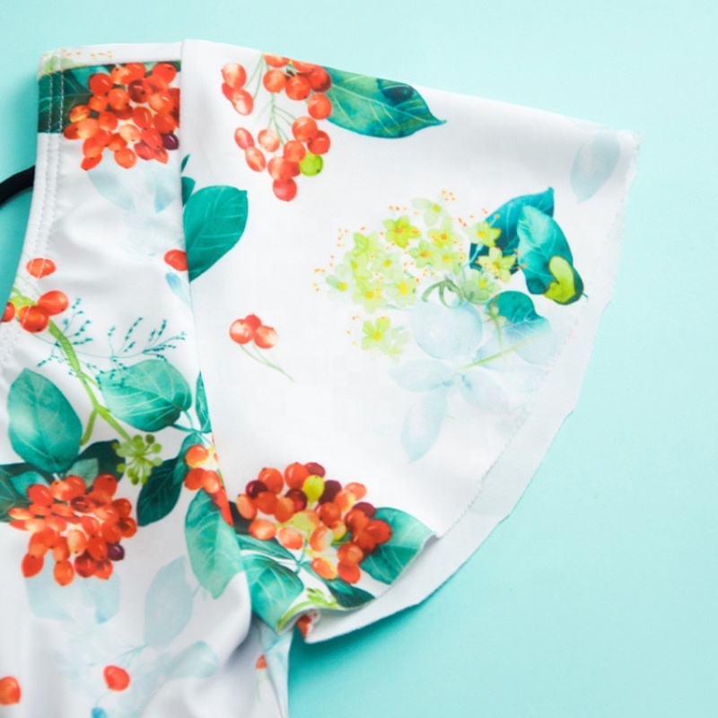 2021 fashionable bikinis flowers kids swimwear children criss cross swimsuit
