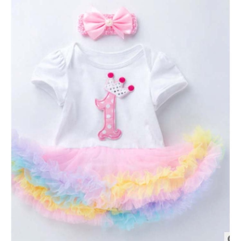 Hight Quality Baby Birthday Rainbow Smash Cake Tutu Dress Set With Headband 