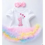 Hight Quality Baby Birthday Rainbow Smash Cake Tutu Dress Set With Headband 