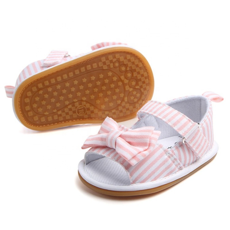 Hot selling flat buckle strap plaid  bow sandals custom new born baby shoes