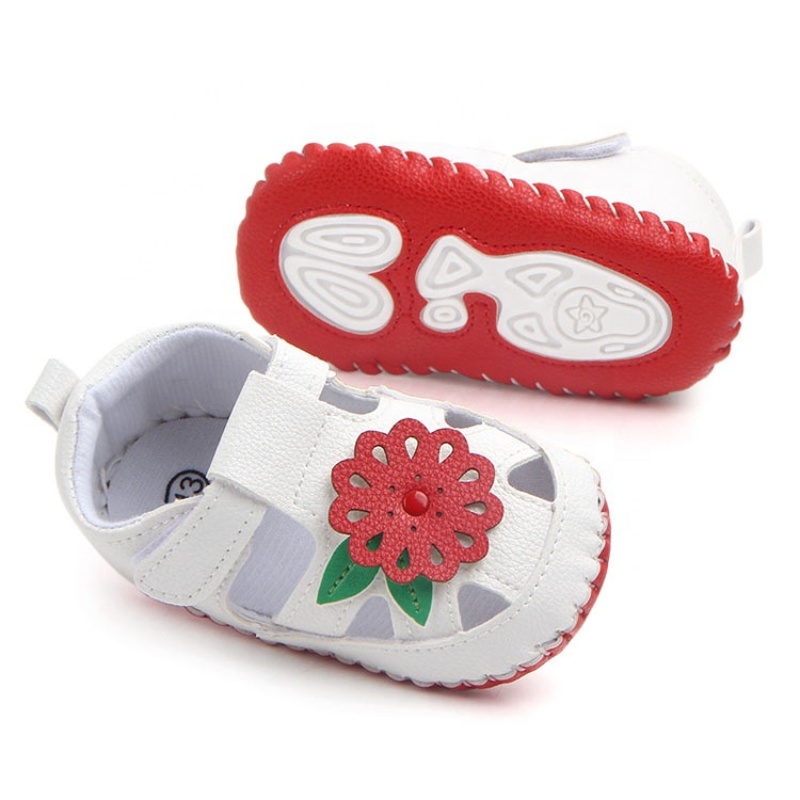 Fashionable baby girl high quality white leather shoes flower sandals