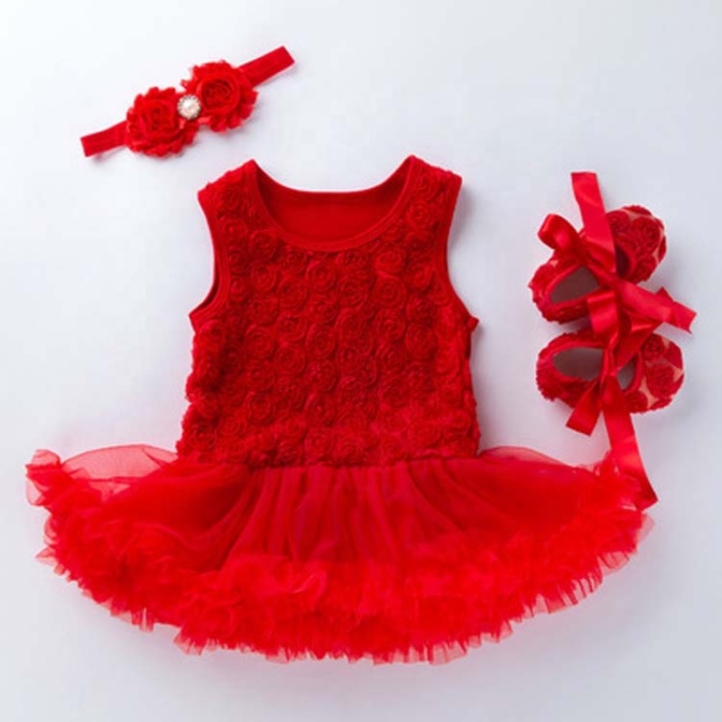 Wholesale Baby Girl Rosette Petti Dress With Baby Shoes and Headband Set For Birthday Party 