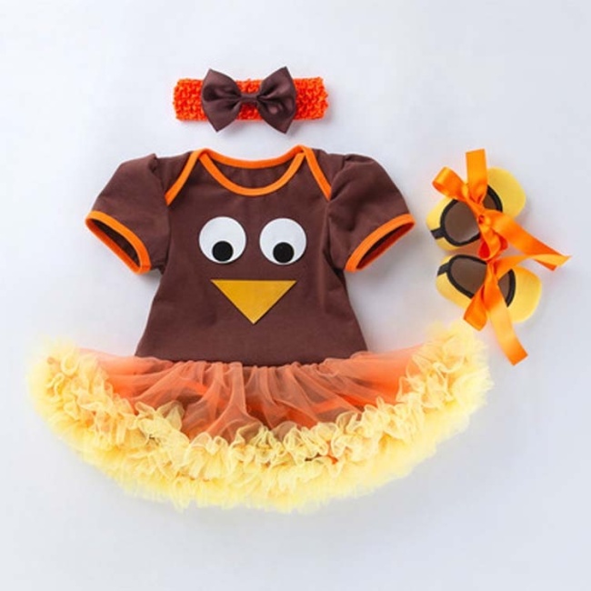 Thanksgiving day short sleeve turkey cartoon rompers baby clothes