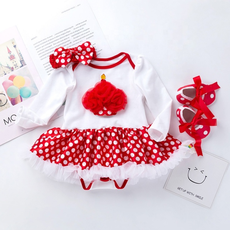 Hot Sale Polka Dots Baby Girl Bodysuit With Tutu Skirts And Baby Shoes And Hairband For Smash Cake Birthday Party