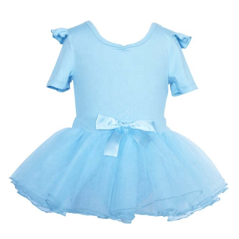 Ballet skirt girls solid leotard ballroom dancewear short sleeve ruffle tutu dresses children's performance suit