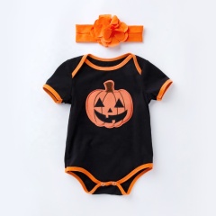 Halloween short sleeve breathable pumpkin printed baby romper custom