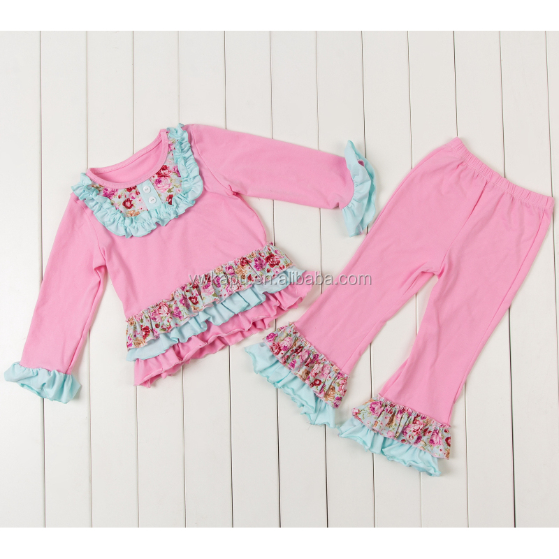 Newest Coming Fall boutique girl clothing outfits Baby Children Clothing Ruffle Clothing Set for Christmas