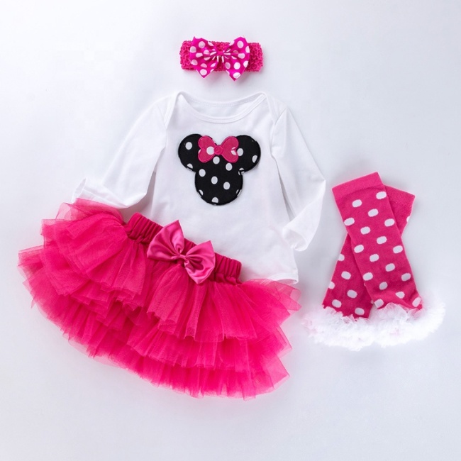 New Arrival Cotton Baby Girl Birthday Bodysuit With Tutu Skirts And Leg Warmer And Headband 