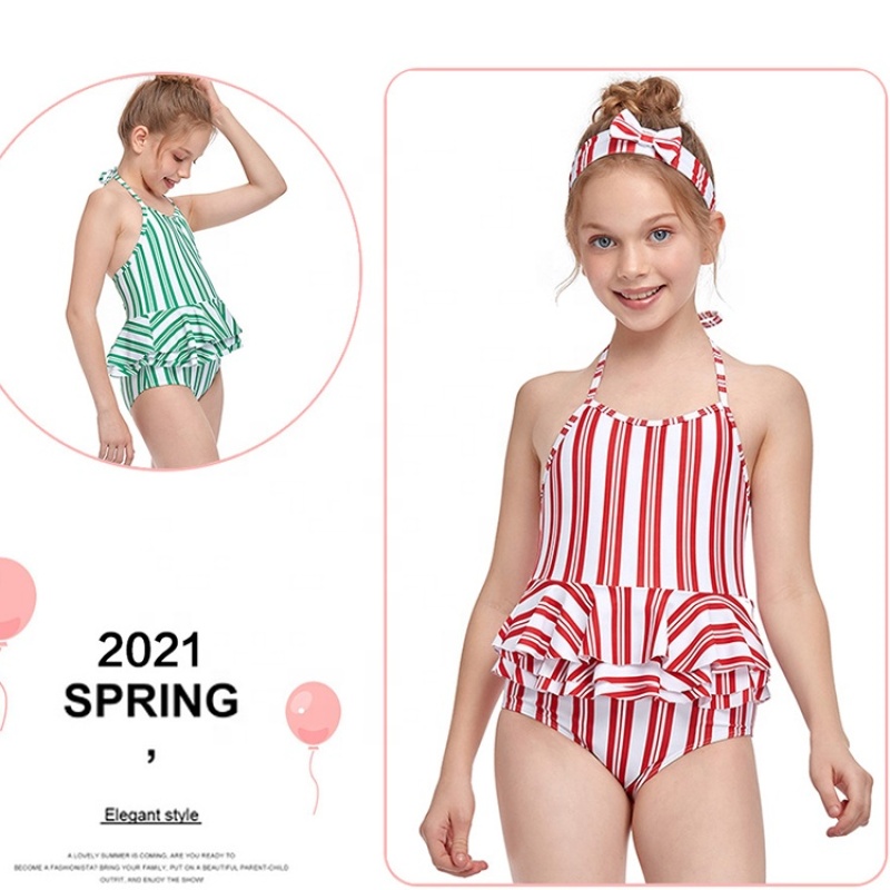 USA red green high quality striped string bikini custom kids swimwear