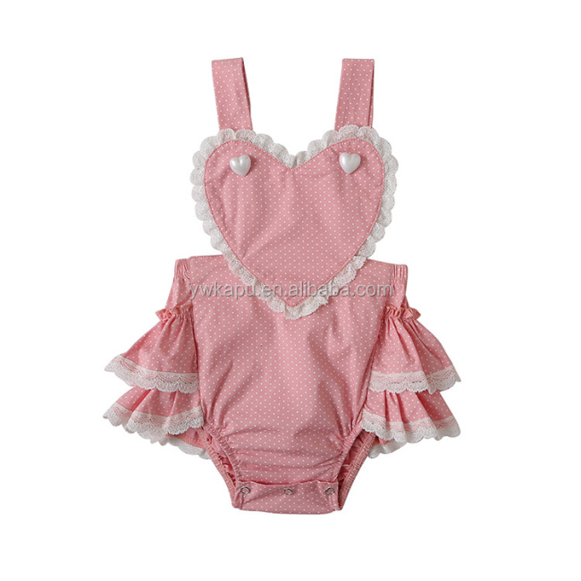 Top quality OEM custom romper kids baby girl boutique children solid color ruffle bubble romper with lace