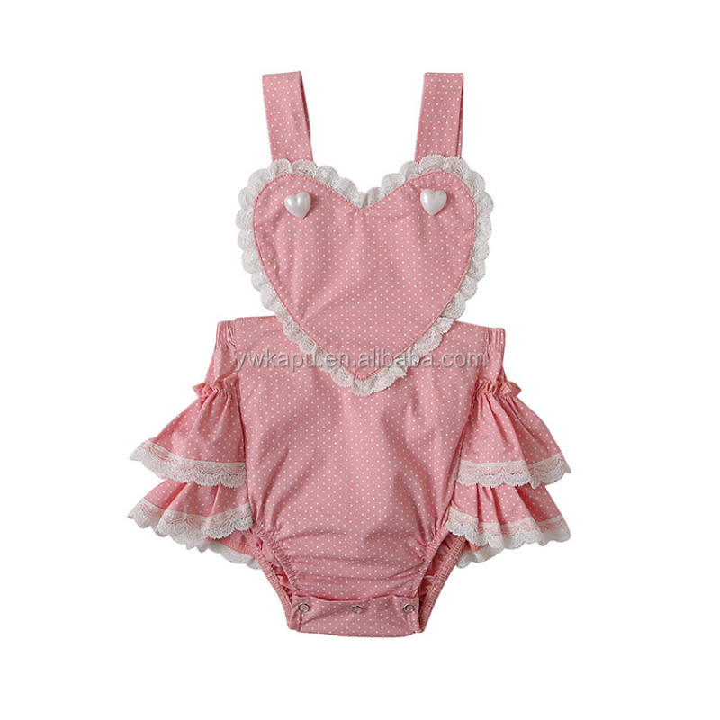 Top quality OEM custom romper kids baby girl boutique children solid color ruffle bubble romper with lace