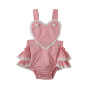 Top quality OEM custom romper kids baby girl boutique children solid color ruffle bubble romper with lace