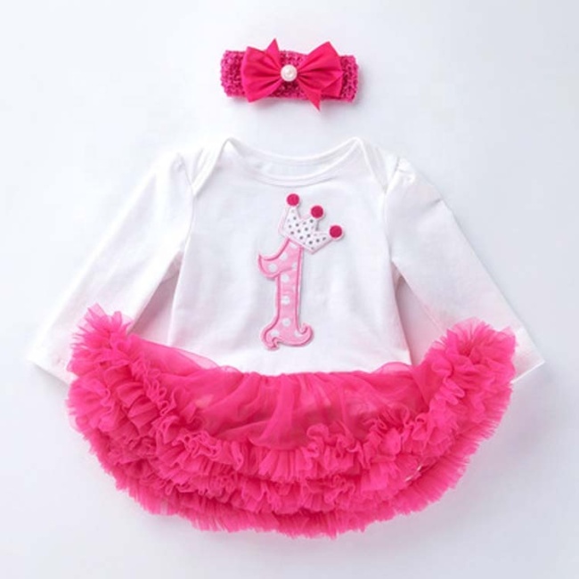 Factory Sale High Quality Cotton Baby Girl Romper With Tulle Tutu Dress And Headband 