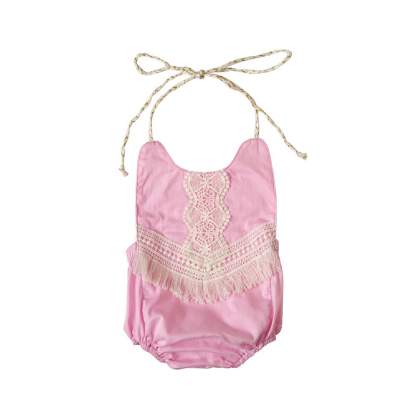 Little Girls Sleeveless Flower Printed Tassel Wholesale Dress Baby Girl Lace Romper