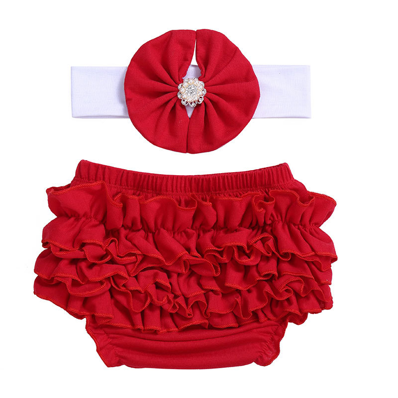 Fashion Popular Charm Baby  2 Pcs Set  Cotton Ruffle Bloomer & Headband Outfits For Girl