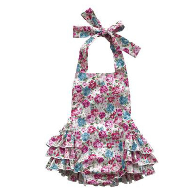 Vente en gros mignon doux floral bébé licou bulle volants sans manches bébé fille barboteuse