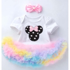 Hight Quality Baby Birthday Rainbow Smash Cake Tutu Dress Set With Headband 