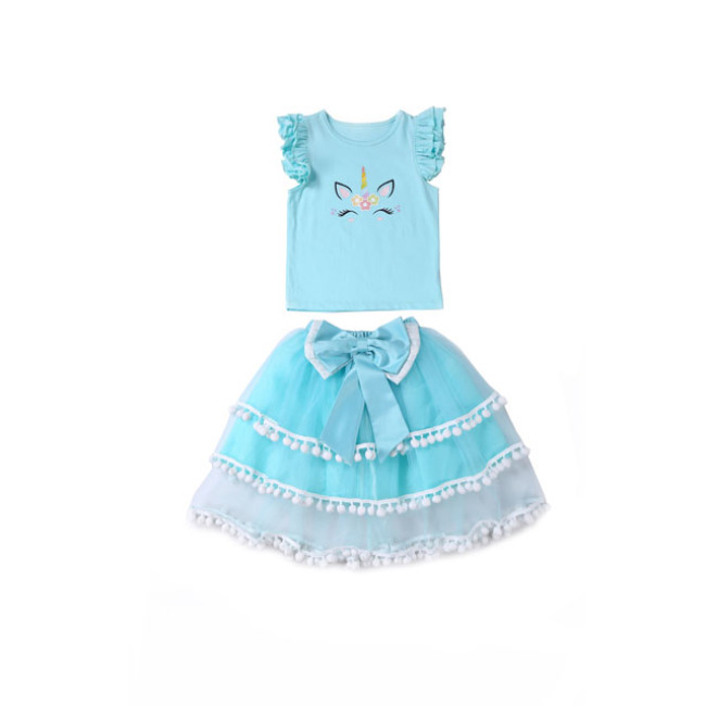Baby Girl Cotton Unicorn Style Costume Clothes Set Top With Tutu Skirts