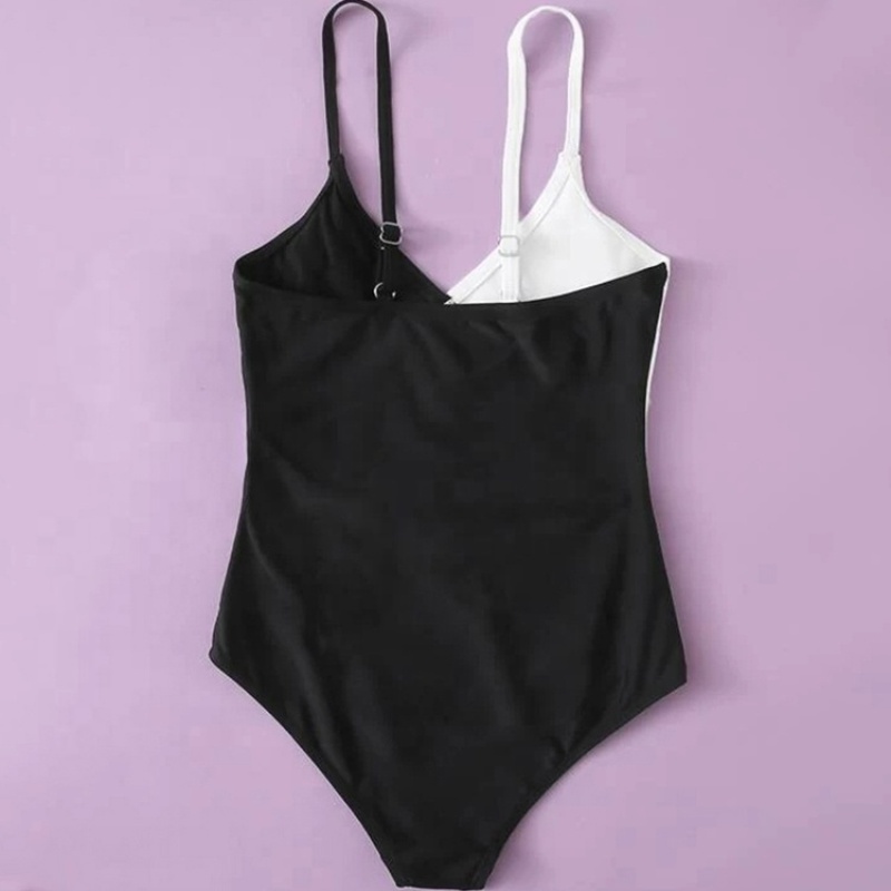 Boutiques one piece black white colorblock modest swimsuit swimwear