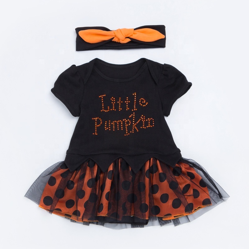 2021 cute cartoon pumpkin puff short sleeve tutu pettiskirt luxury baby dresses