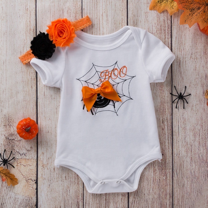 2021 white cute breathable halloween embroidered plain baby rompers