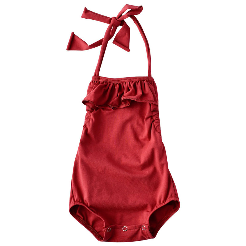 plain cotton solid color infant halter newborn baby girl rompers onesie