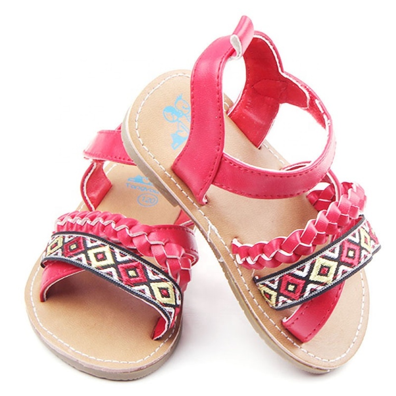 2021 high quality red black baby shoes hard bottom rope sandals