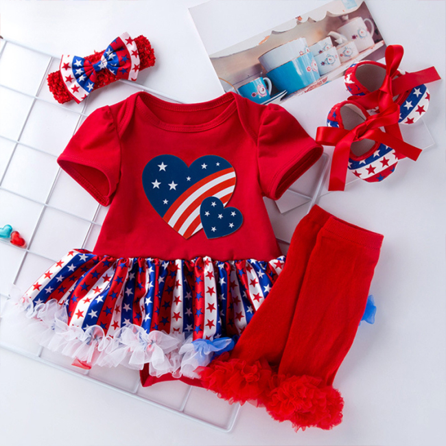 4th of July red blue stars baby girl dresses clothing set outfit stock