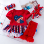 4th of July red blue stars baby girl dresses clothing set outfit stock