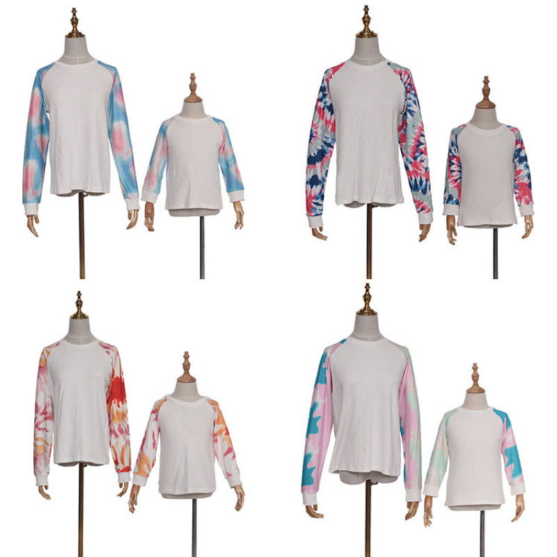 Wholesale causal tie dye splice t-shirt mommy and me 2-pcs set fall clothing