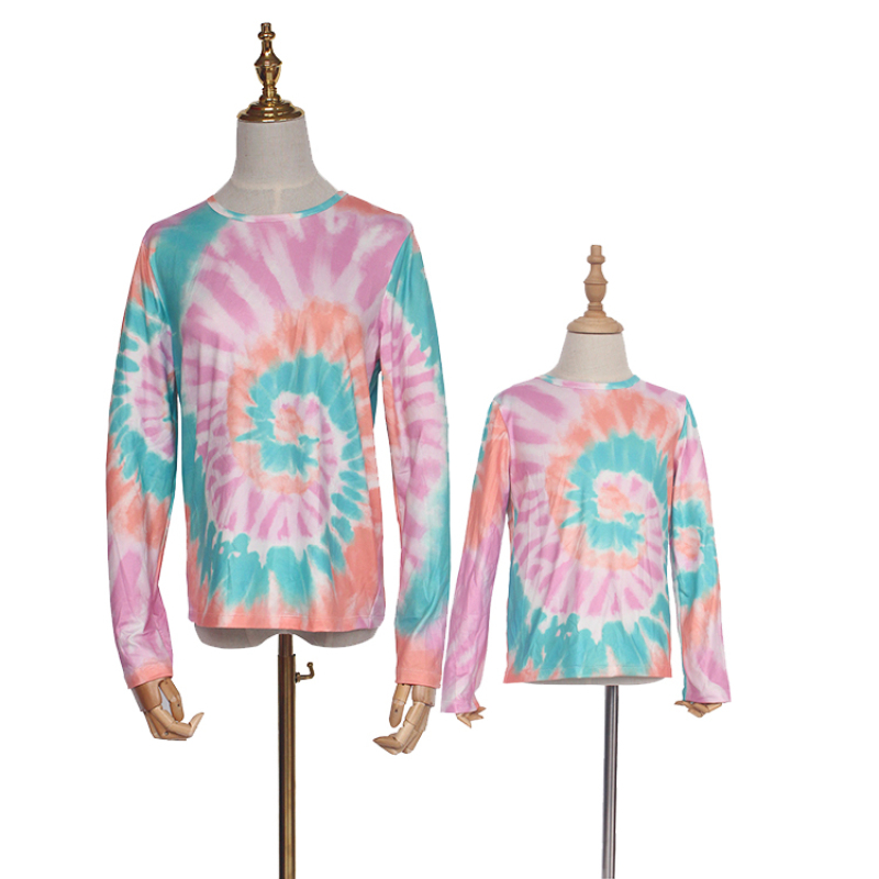 2020 Fall colorful printing fall causal tie dye t shirts mommy and me outfits