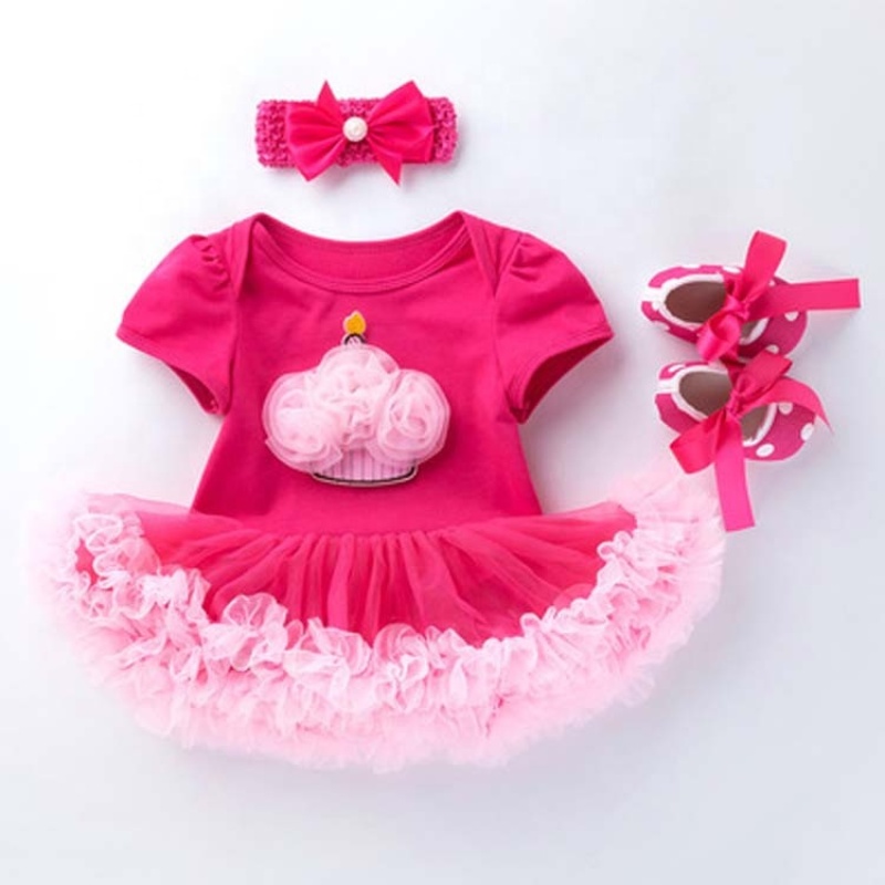 New Arrival Short Sleeve Toddler Birthday Tutu Dress With Baby Shoes And Headband Set