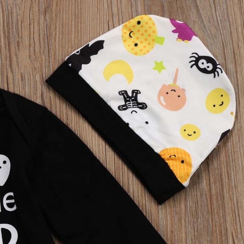 2021 Halloween black long sleeve cartoon letter customize kid boutique romper sets