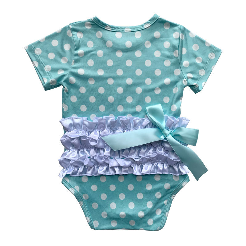 New arrival summer pink polka dots bodysuit baby boutique icing romper with ribbon bow