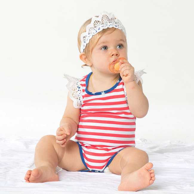 4th of July baby infant girl red stripes toddler romper stock