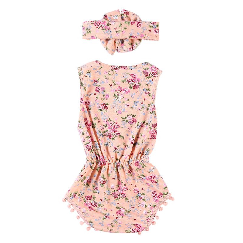 2019 Newborn Baby Girls Cotton Floral Romper Jumpsuit with Headband