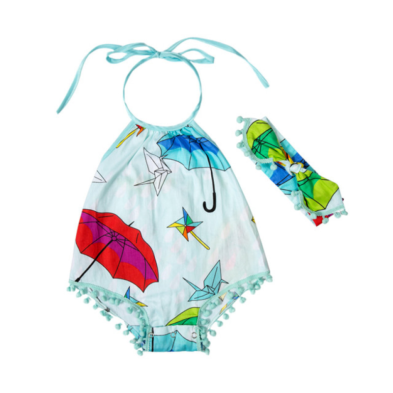 Newborn baby clothes girls infant toddlers clothing baby pompom romper with headband