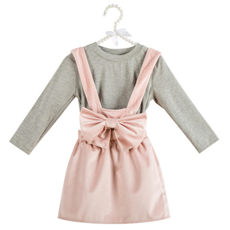 New Style Little Girls Shirt And Velvet Skirt Suit Casual Clothing Set