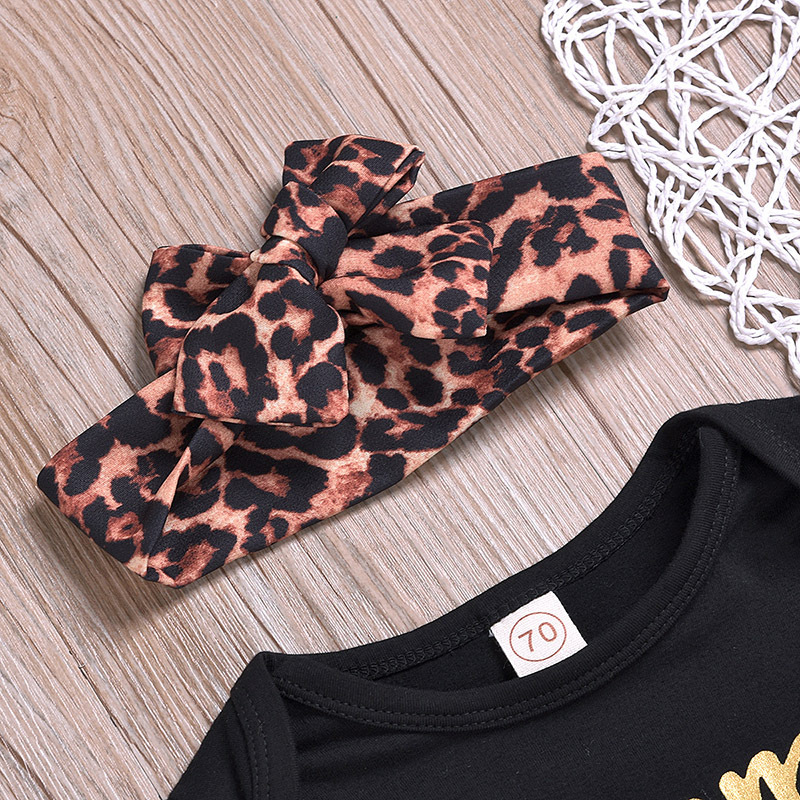 Wholesale Soft Children Boutique Cotton Romper With Leopard Bloomer And Headband Sets