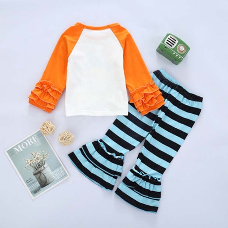 2021 fashion high quality cute long sleeve shirt stripe flares baby clothing sets