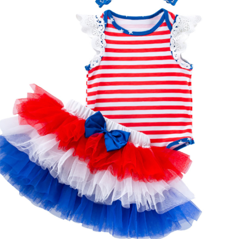 New fashion 4th of July cotton tuller tutus infant baby clothing set