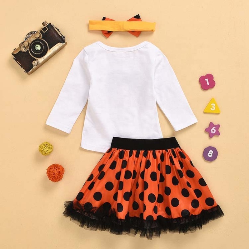 Cheap high quality trendy pumpkin polka dots toddler tutu bow skirt