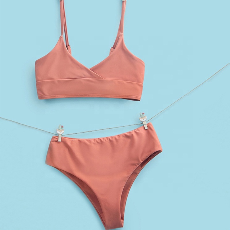 2021 cheap nude pink solid color string bikinis swimwear