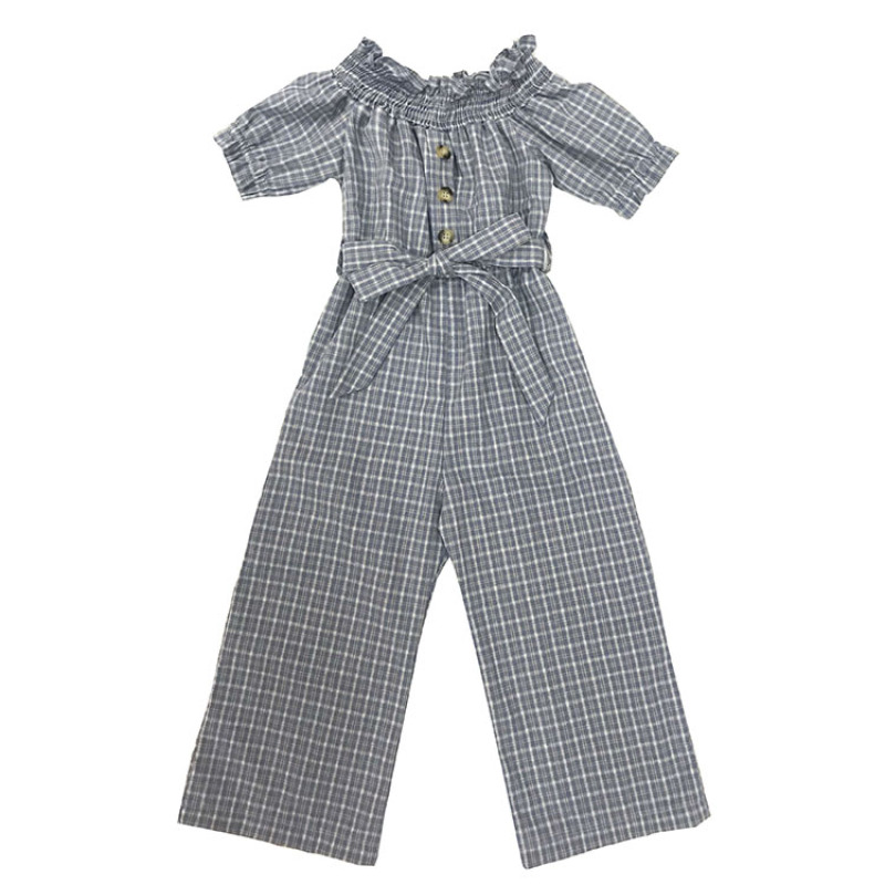 Wholesale new fall cotton plaid long pants romper kids girl jumpsuit RTS
