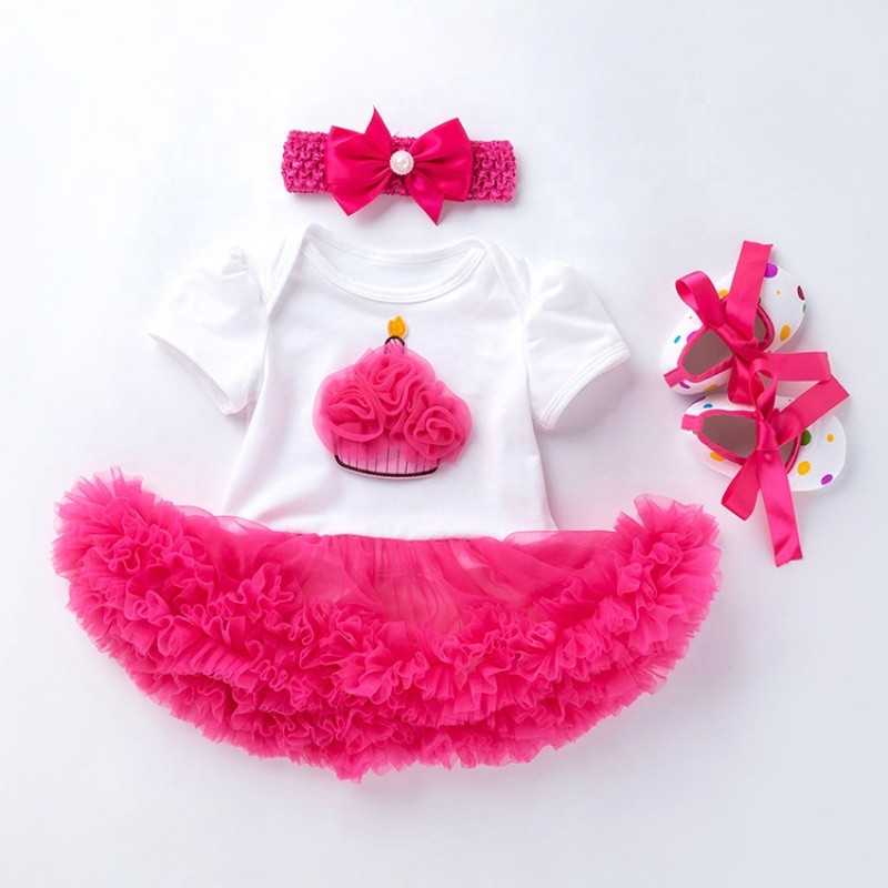 Factory Sale Birthday Smash Cake Baby Romper With Tutu Skirts And Baby Shoes And Hairband 